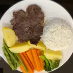Meat Steak 150g + Rice 200g + Sauteed Vegetables